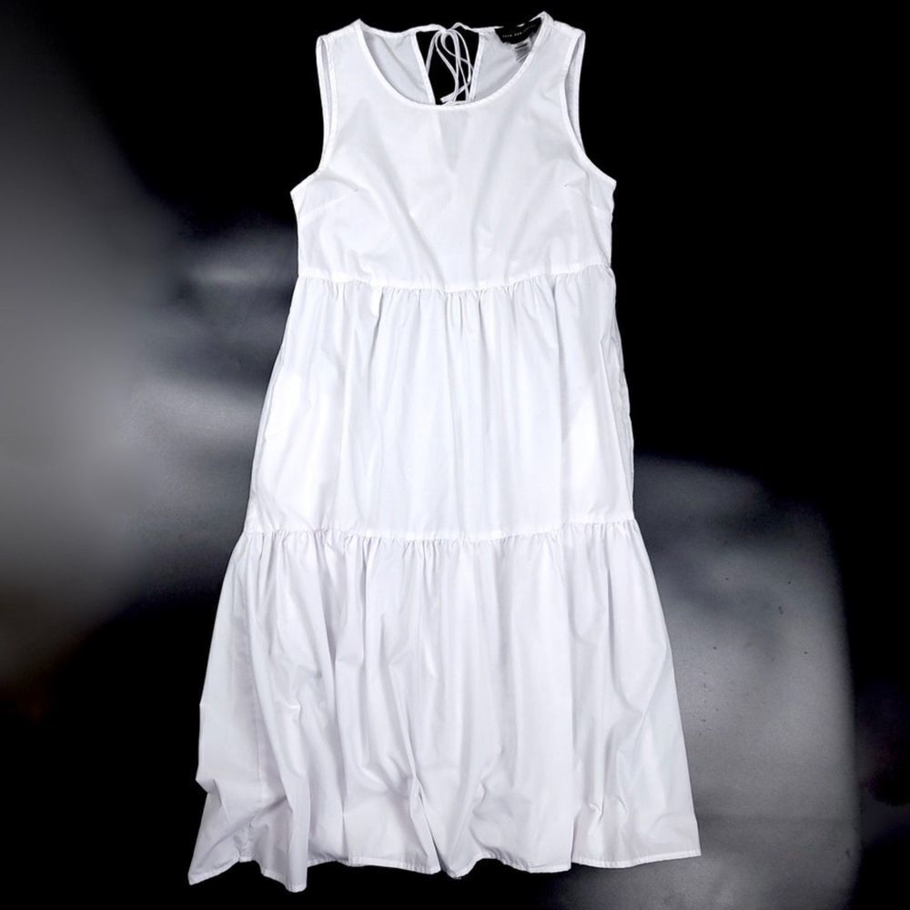 NORDSTROM Cottagecore A Line Tiered Babydoll Midi Dress Women Small Sheer White